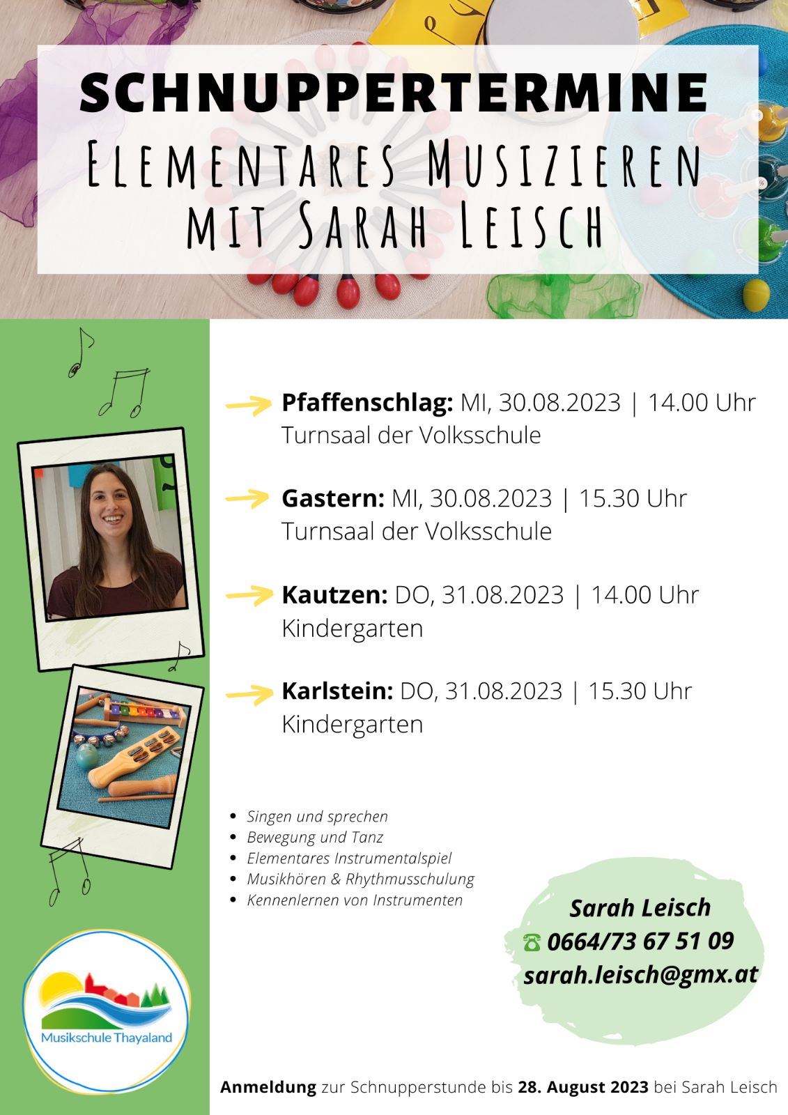 Schnuppertermine Elementares Musizieren