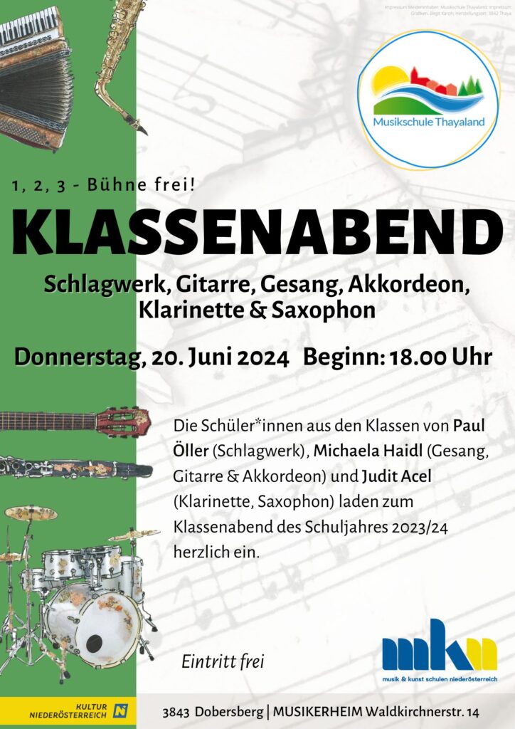 Klassenabend Klarinette, Akkordeon & Schlagwerk