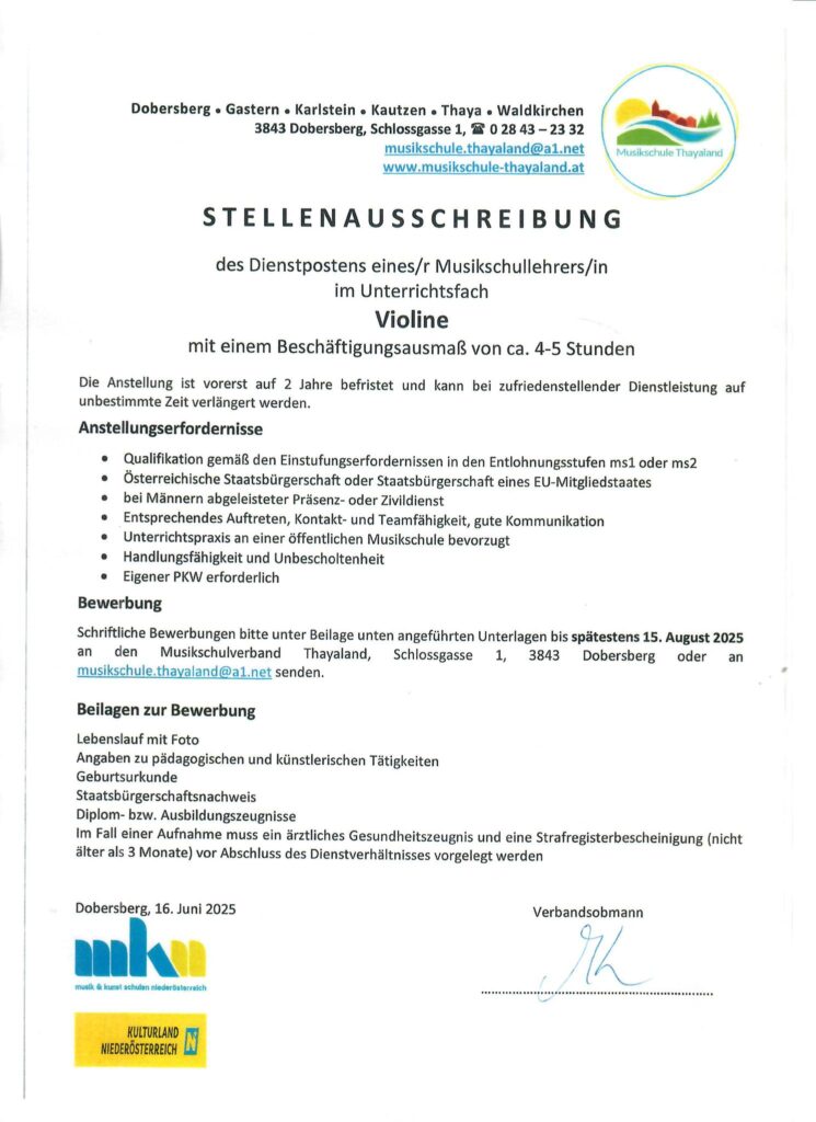 Stellenausschreibung Violine