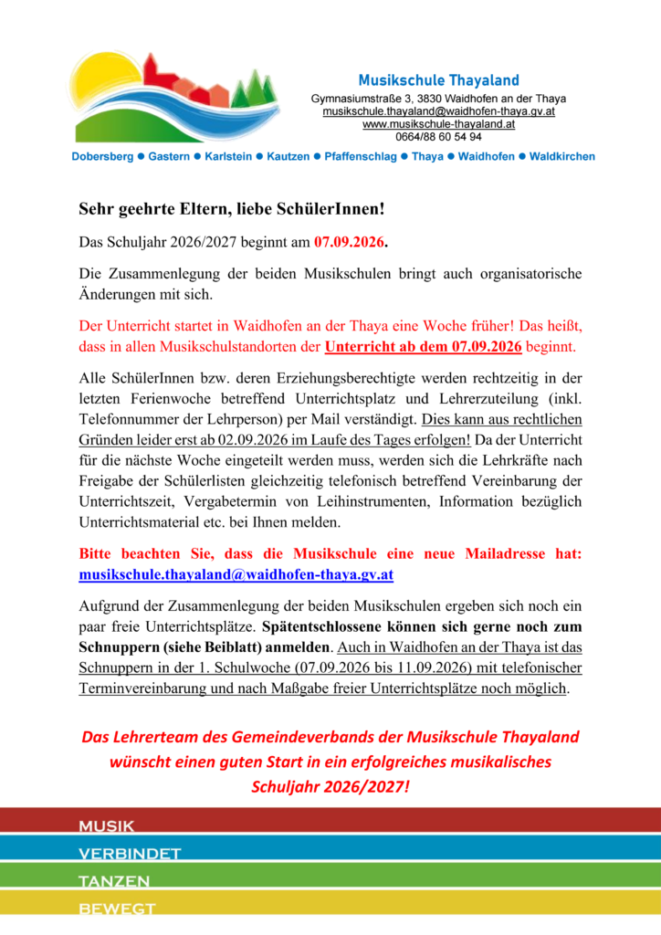 Elterninformation Schulbeginn 2026/27